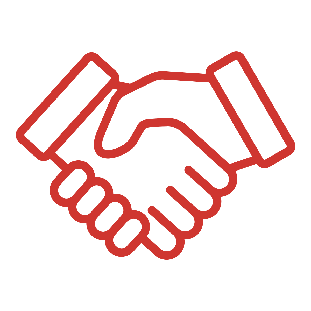 Red handshake icon representing partnership and agreement