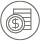 Icon of a dollar coin and a stack of bills in a circle