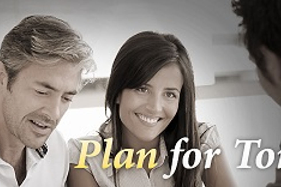 A couple discussing a plan with text 'Plan for Tomorrow'.