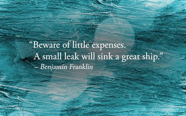 Benjamin Franklin quote on blue textured background.
