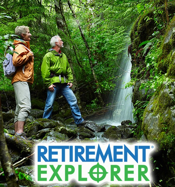 Backpacking mature couple in woods