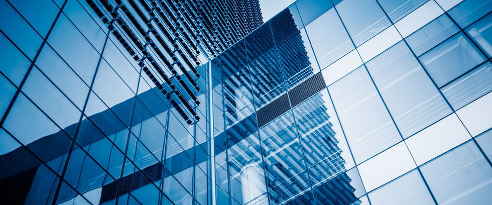 Modern building with blue glass facade