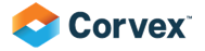 Corvex logo with orange and blue hexagonal icon