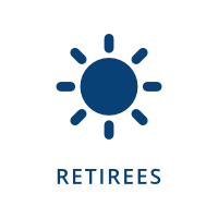 Blue sun icon with RETIREES text