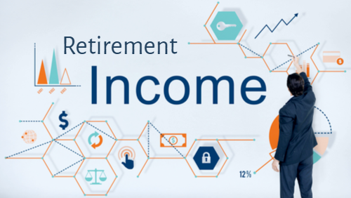 Retirement Income graphic with financial planning icons.
