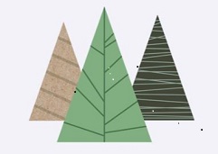 Stylized geometric evergreen trees in various patterns.