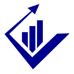 Bar chart with an upward arrow inside a checkmark shape