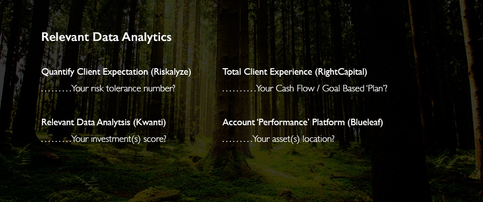 Relevant data analytics for risk, cash flow, and assets