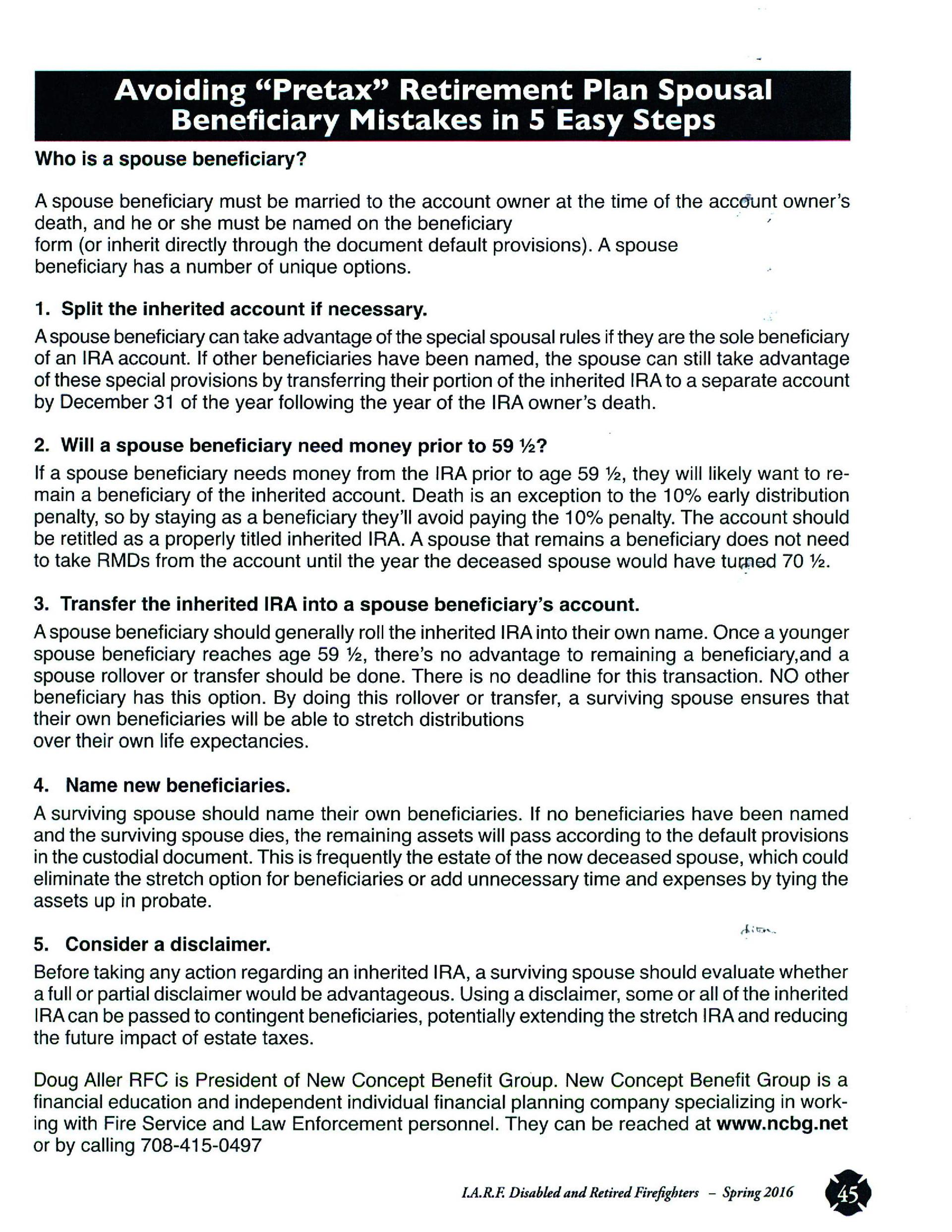 Article on Avoiding Pretax Retirement Plan Spousal Beneficiary Mistakes