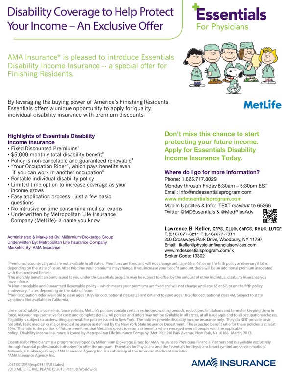Essentials GSI Disability Insurance flyer for residents