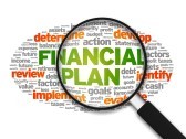 Magnifying glass over Financial Plan word cloud
