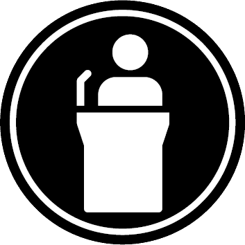 Icon of a person speaking at a podium