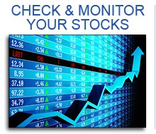 Stock market board with rising arrow and monitoring text