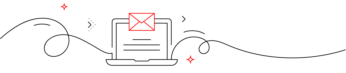 Line art of an email icon over a laptop screen.