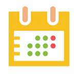 Yellow calendar icon with green and red dots