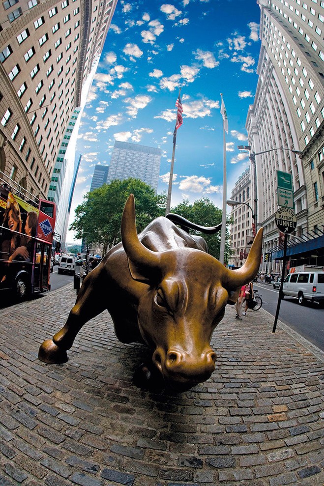 Charging Bull statue on Wall Street in New York City
