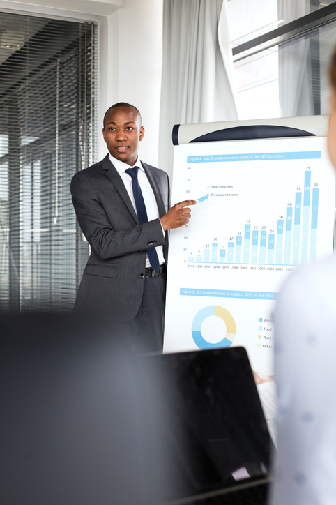 Professional presenting growth charts for our firm.