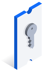 Isometric key icon on a card for strategic retirement.