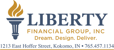 Liberty Financial Group logo with torch and contact info