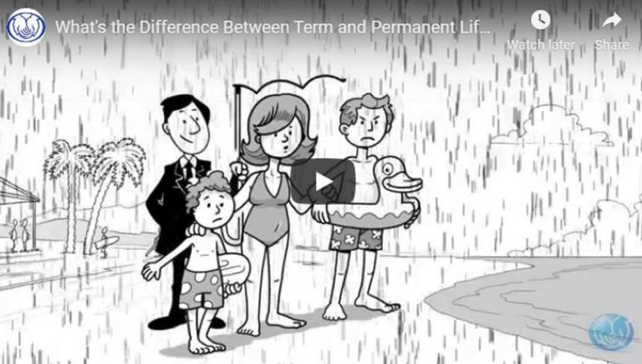 Family in rain with term and permanent life insurance video