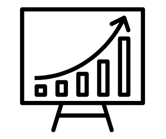Bar chart icon with upward arrow representing growth.