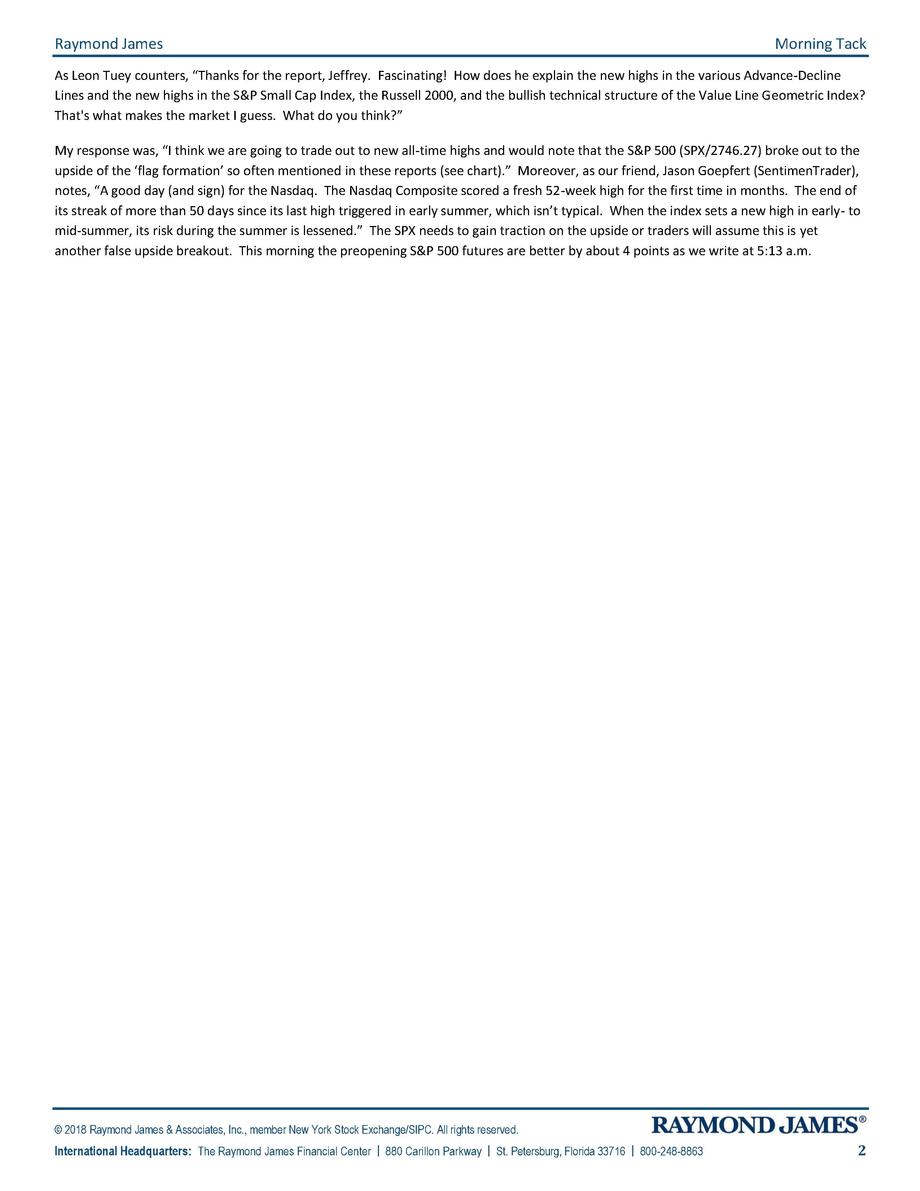 Raymond James Morning Outlook financial market commentary text
