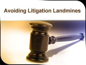 Judge's gavel with text Avoiding Litigation Landmines