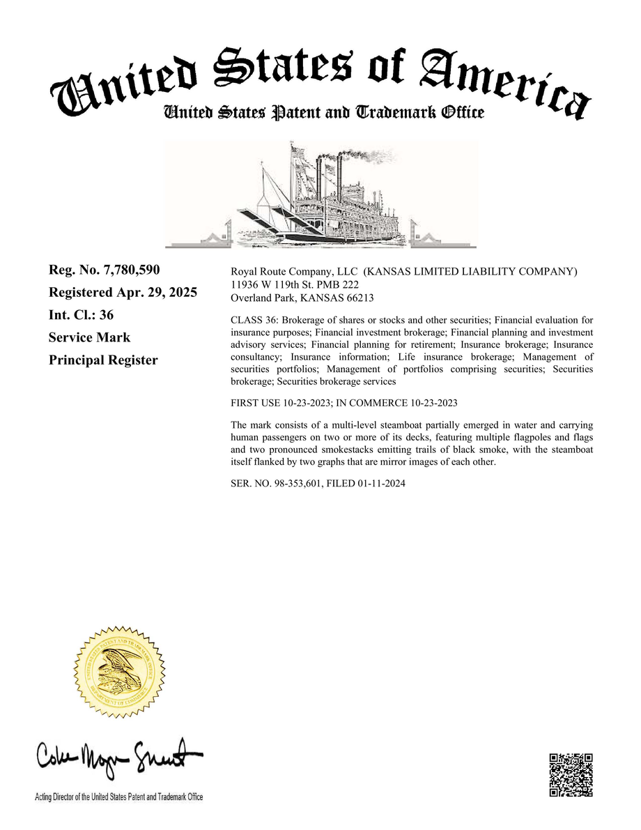 Steamboat registration certification from U.S. Patent Office