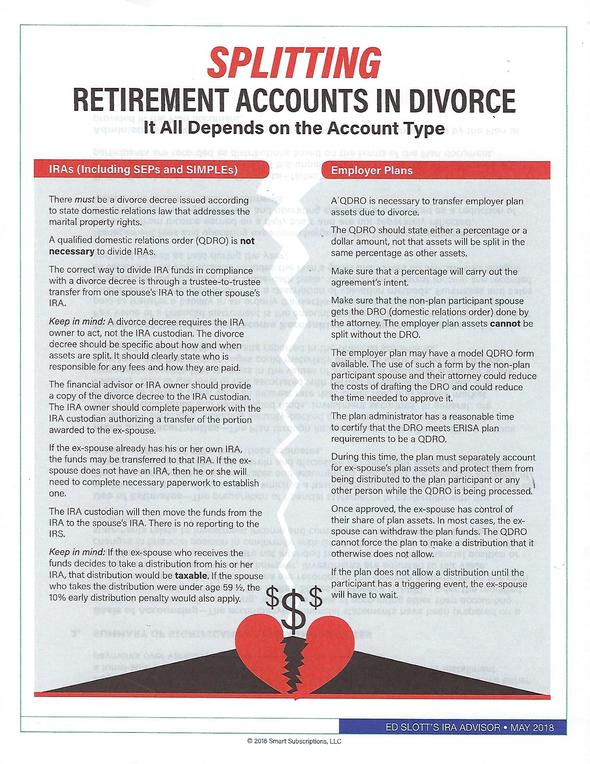 Infographic about splitting retirement accounts in divorce.