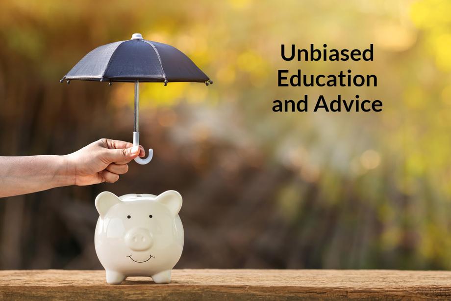 Piggy bank under an umbrella with unbiased guidance text
