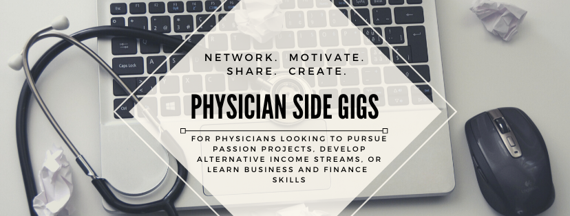 Physician Side Gigs logo with stethoscope and laptop