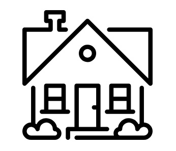 Line icon of a house with a chimney and windows