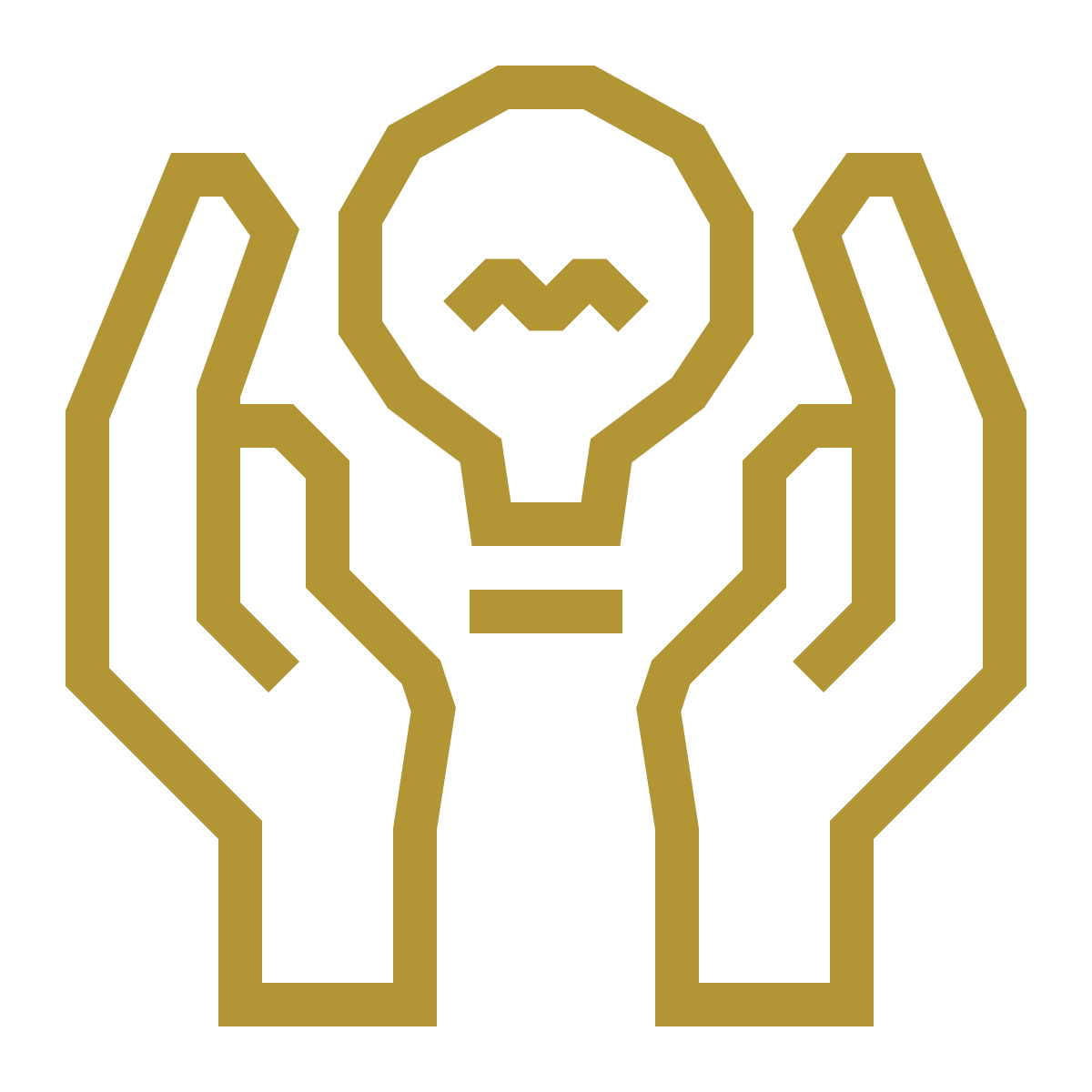 Gold icon showing two hands protecting a lightbulb.
