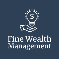 Fine Wealth Management logo, hand holding lightbulb with dollar sign