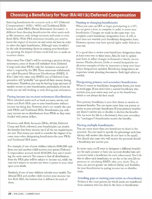 Choosing a Beneficiary for your IRA/401(k)/Deferred Compensation article text