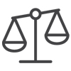 Line icon of unbalanced scales illustrating risk assessment.