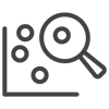 Magnifying glass analyzing data points on a chart.