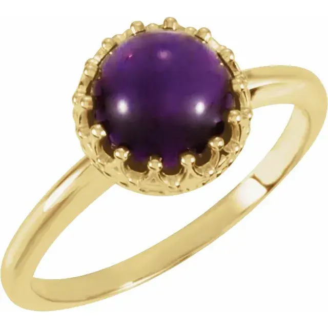 14K Yellow 8 mm Natural Amethyst Crown Cabochon Ring