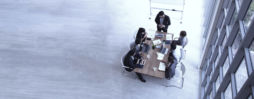 Overhead view of a business team meeting in a modern office