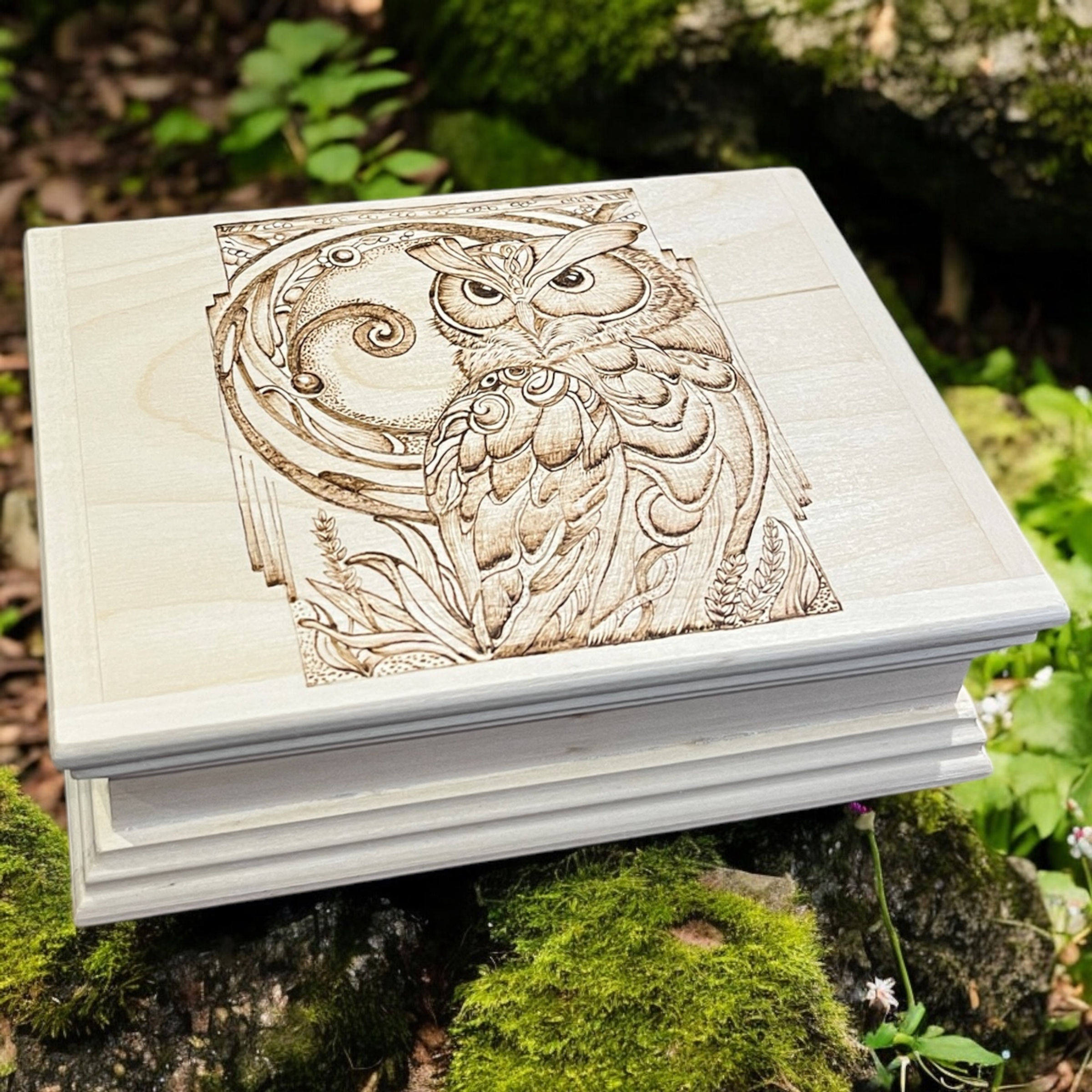 Art Nouveau inspired Owl - Pyrography Box