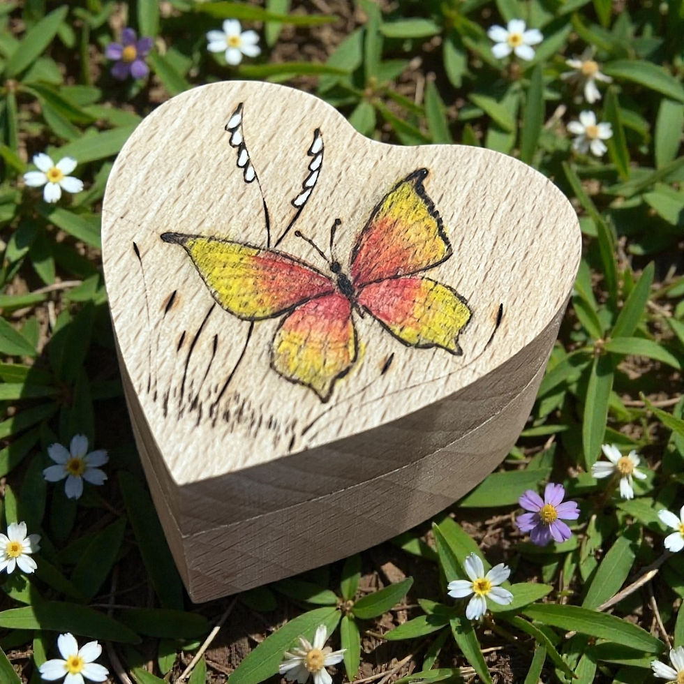 Butterfly Pyrography Heart Shaped Box