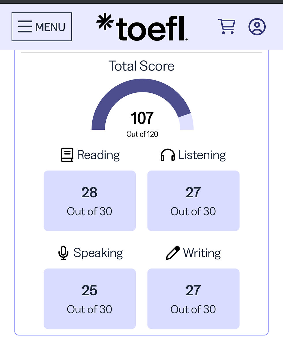 托福補習分享!托福高分107分證明 Pin TOEFL的托福課程為學生成功取得托福高分!
