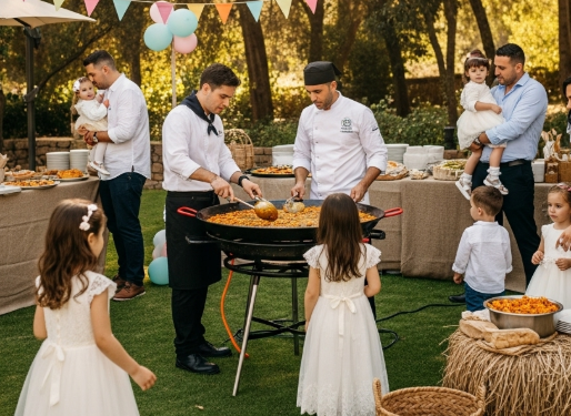 Se puede contratar un catering de paellas para una comunión o bautizo