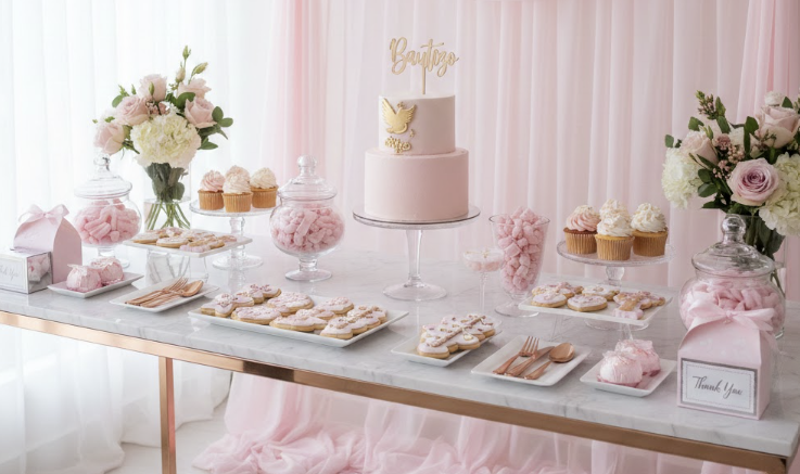 Ideas de Candy Bar Rosa para un Bautizo