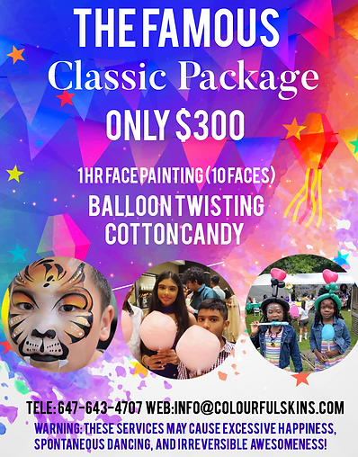 Classic Package: Face painting, balloon animals and unlimited cotton candy.
