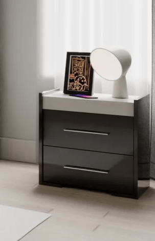 Lester Canadian Made Italian Style Lacquer Bedroom/Night Table with Wireless Cha