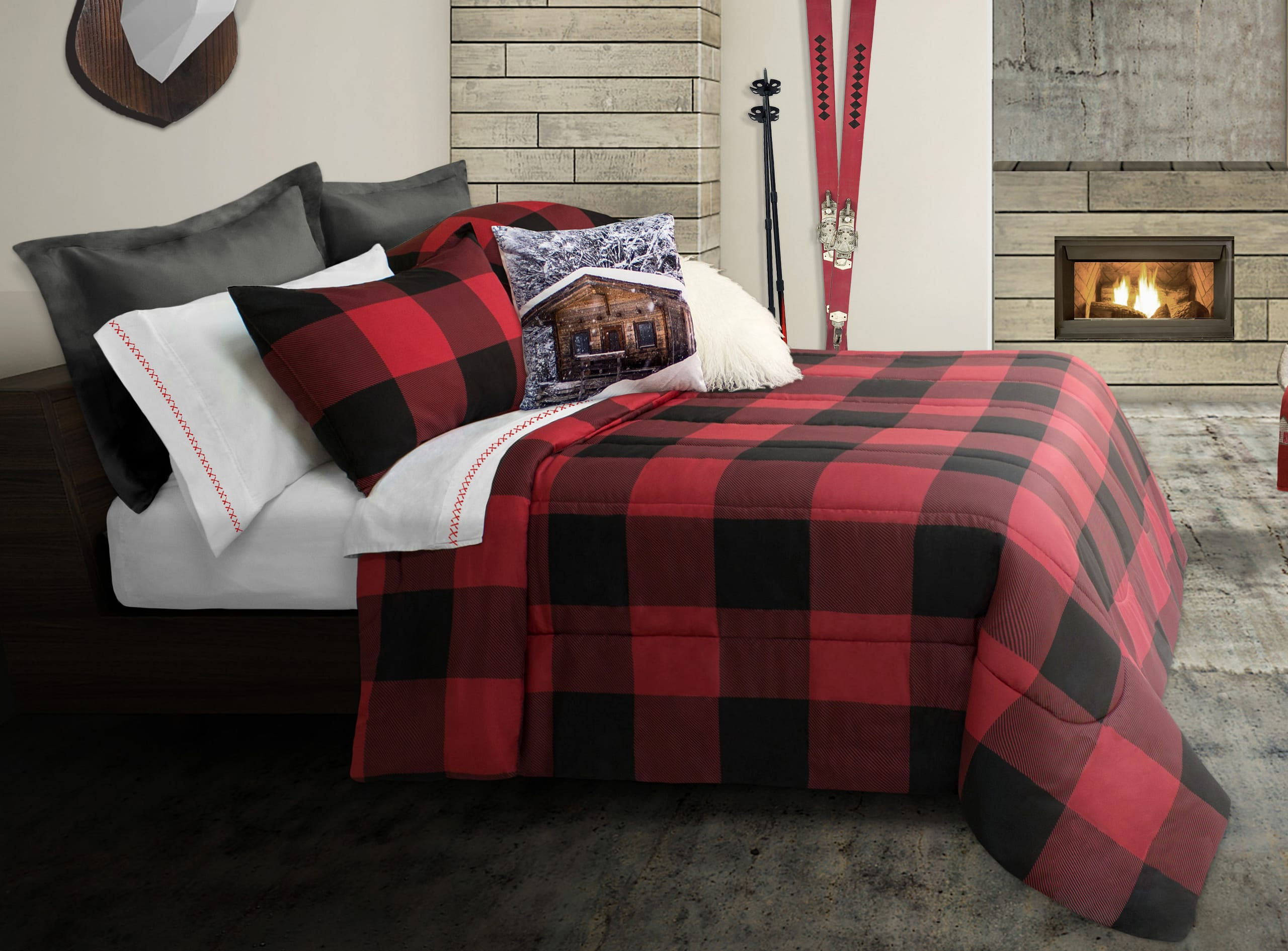 Buffalo Red 3pc Printed Comforter Set - Double/Queen