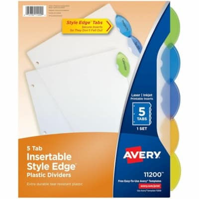 Avery Insertable Style Edge(tm) Plastic Dividers, 5 tabs, 1 set - 5 x Divider(s)