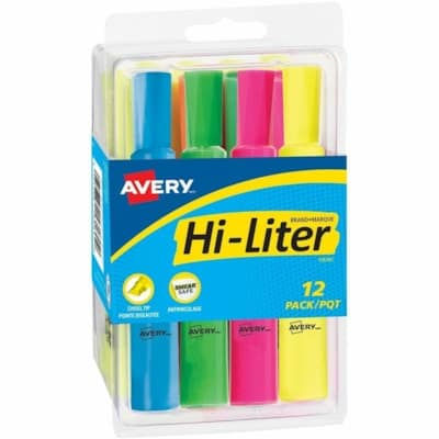Avery Desk Style HI-LITER, Assorted Colours, 12/pk - Chisel Marker Point - Washa