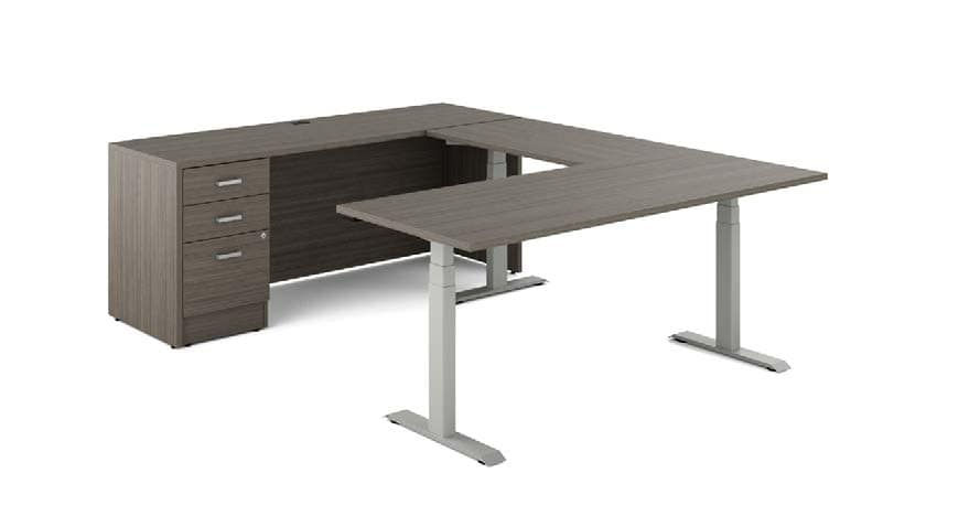 Offices to Go Newland U-Shaped Desk with Height Adjustable Table and Credenza wi